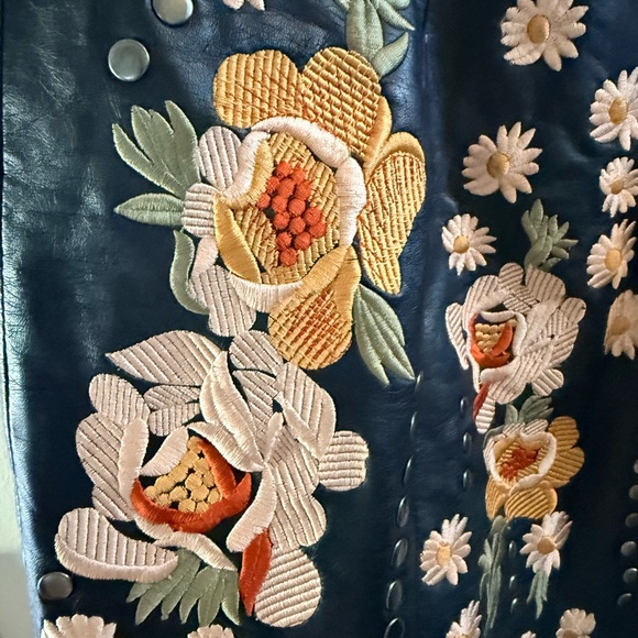 Free People Black faux Leather Skirt with Floral Embroidery - Picture 4 of 6